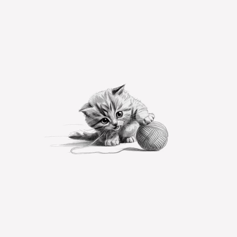 Adorable Kitten Playing with Yarn Ball in Charming Sketch Male T-Shirt