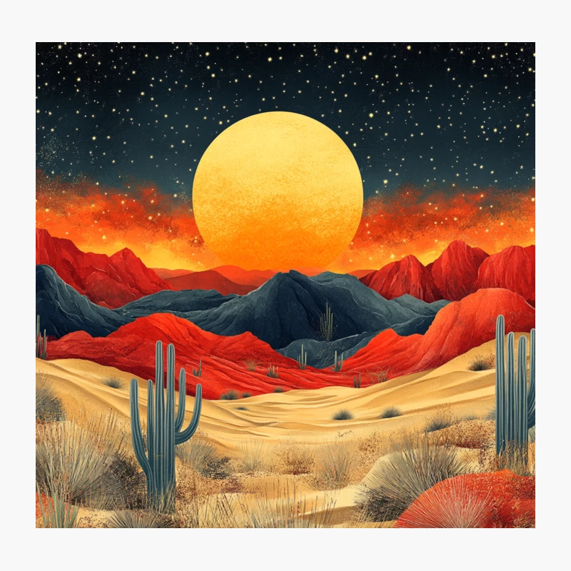 Surreal Desert Sunset with Vibrant Mountains and Starry Sky Throw Pillow