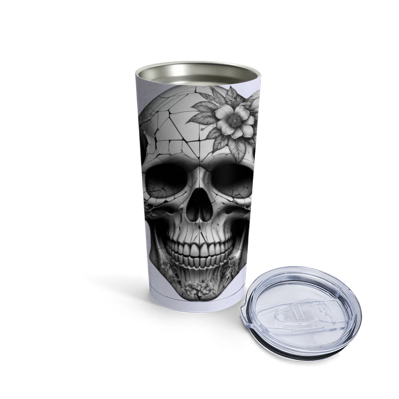Intricate Floral Skull Design Travel Mug