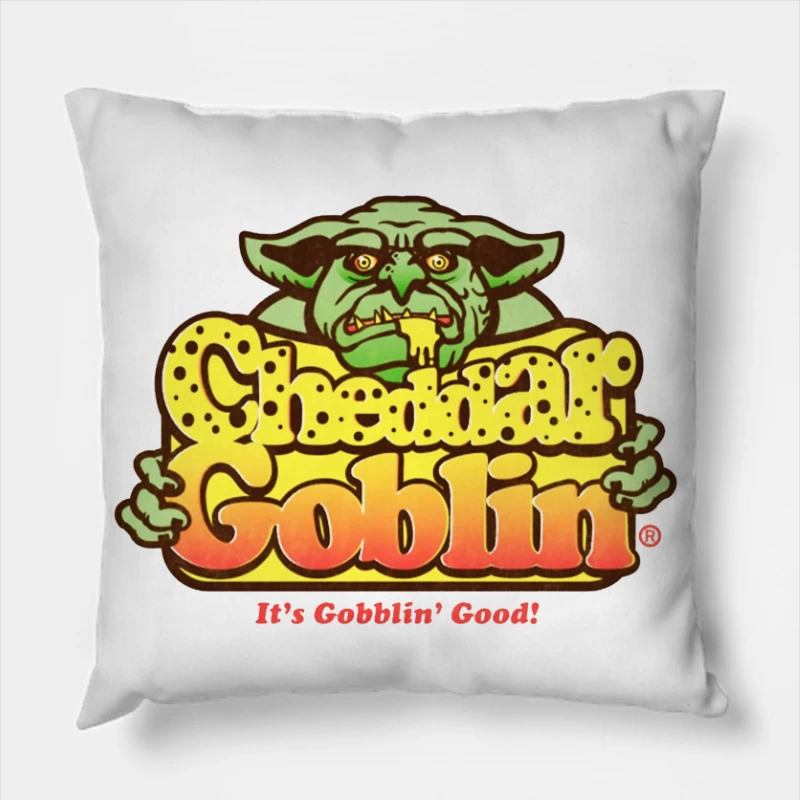 Retro Goblin Character Food Logo with Yellow Typography Throw Pillow