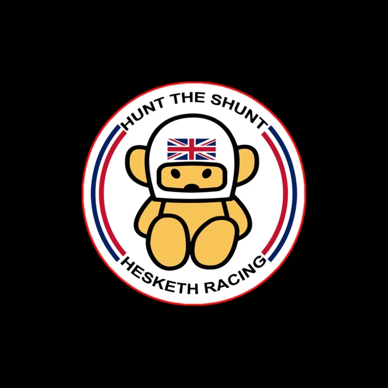 Hesketh Racing "Hunt the Shunt" Retro Motorsport Logo with British Bear Mascot Tapestry