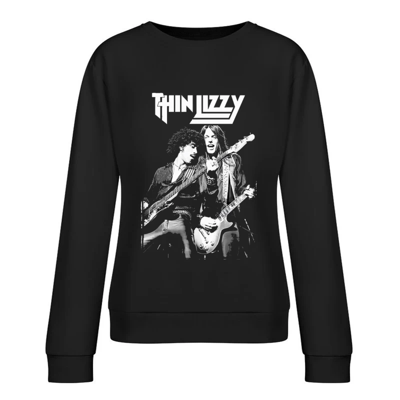 Thin Lizzy Rock Band Performance Sketch in Black and White Female Pullover Sweatshirt