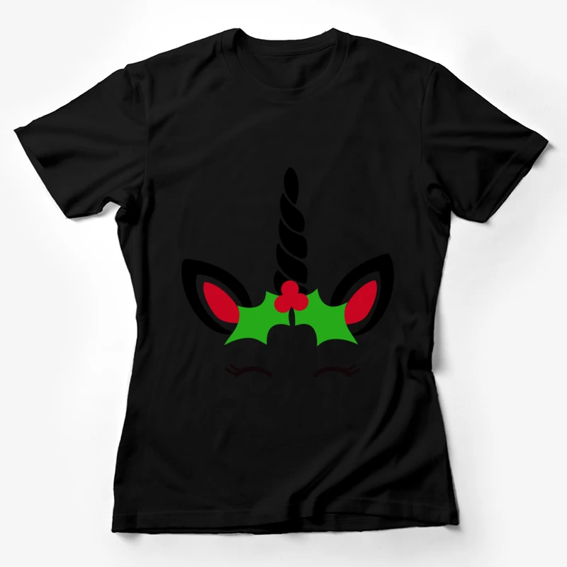 Corne de Licorne Festive avec Feuilles de Houx et Cils Femme T-Shirt