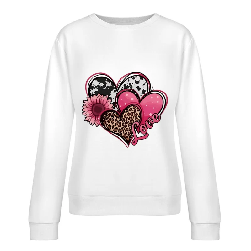 Herzen und Blumen im Mustermix Damen Pullover Sweatshirt