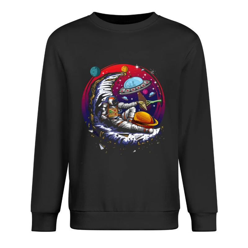 Pizza in the Cosmos: Delight for an Astronaut Male Pullover Sweatshirt