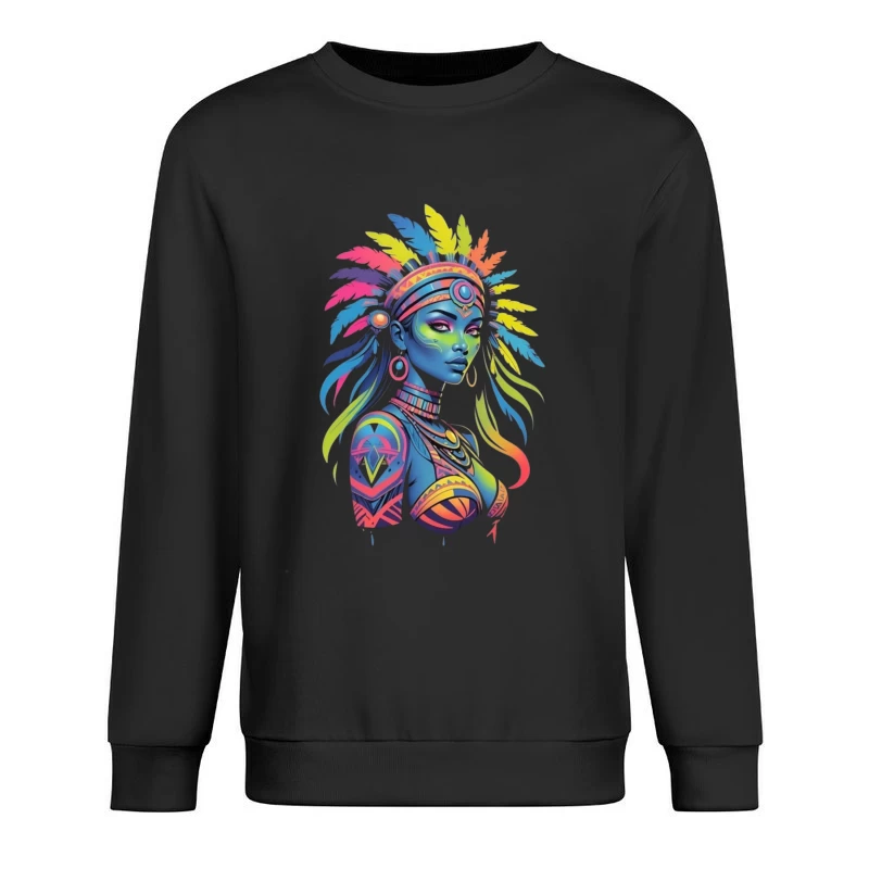 Colorful Tribal Portrait with Headdress Male Pullover Sweatshirt