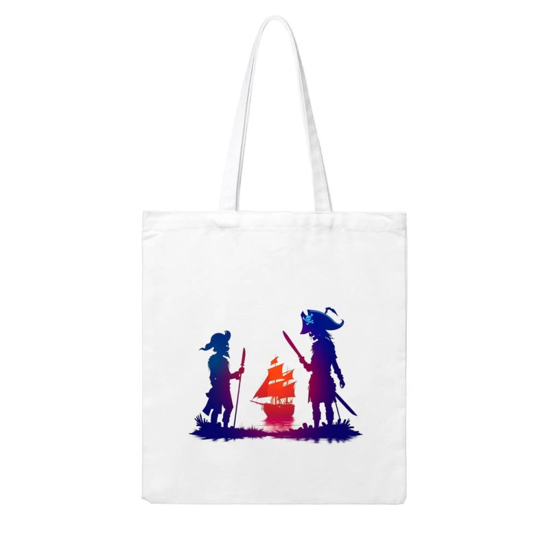 Pirates and Ship Silhouettes at Sunset Cotton Tote Bag