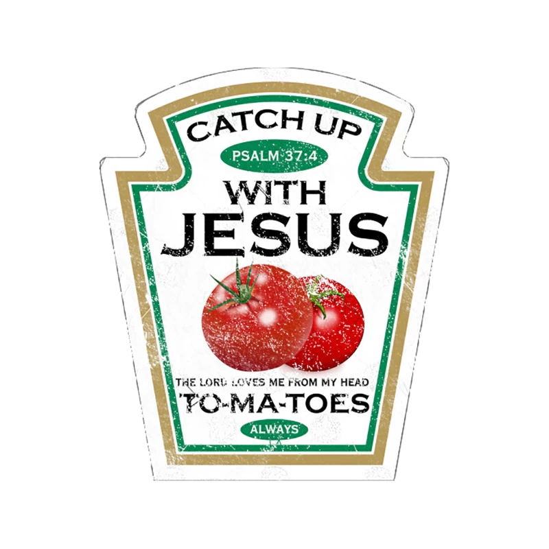 Catch Up with Jesus: Tomato-Themed Religious Humor Tapestry