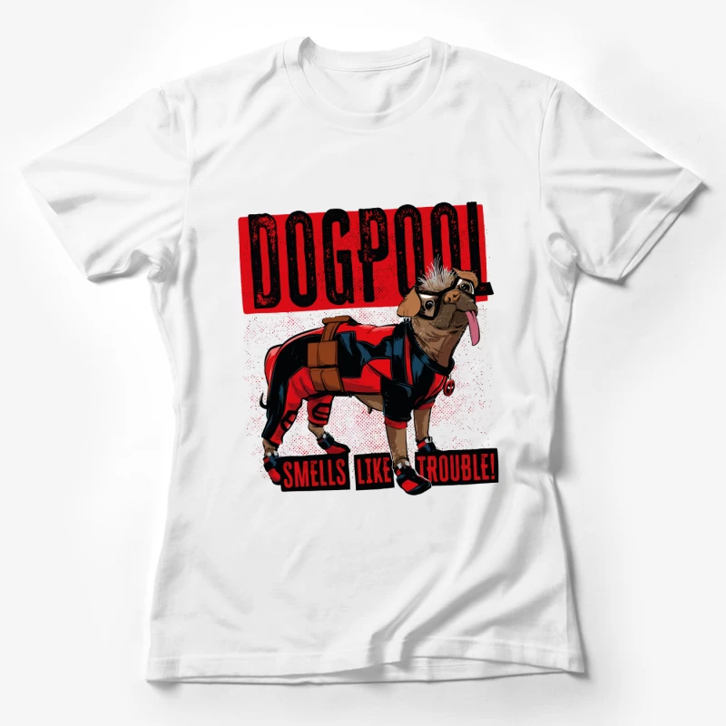 Funny "Dogpool" Pug Superhero Comic Style T-Shirt Design Female T-Shirt