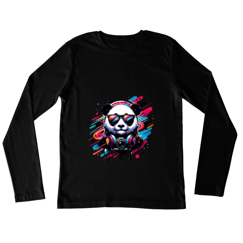Cooler Panda mit Sonnenbrille und Kamera Damen Langarm T-Shirt