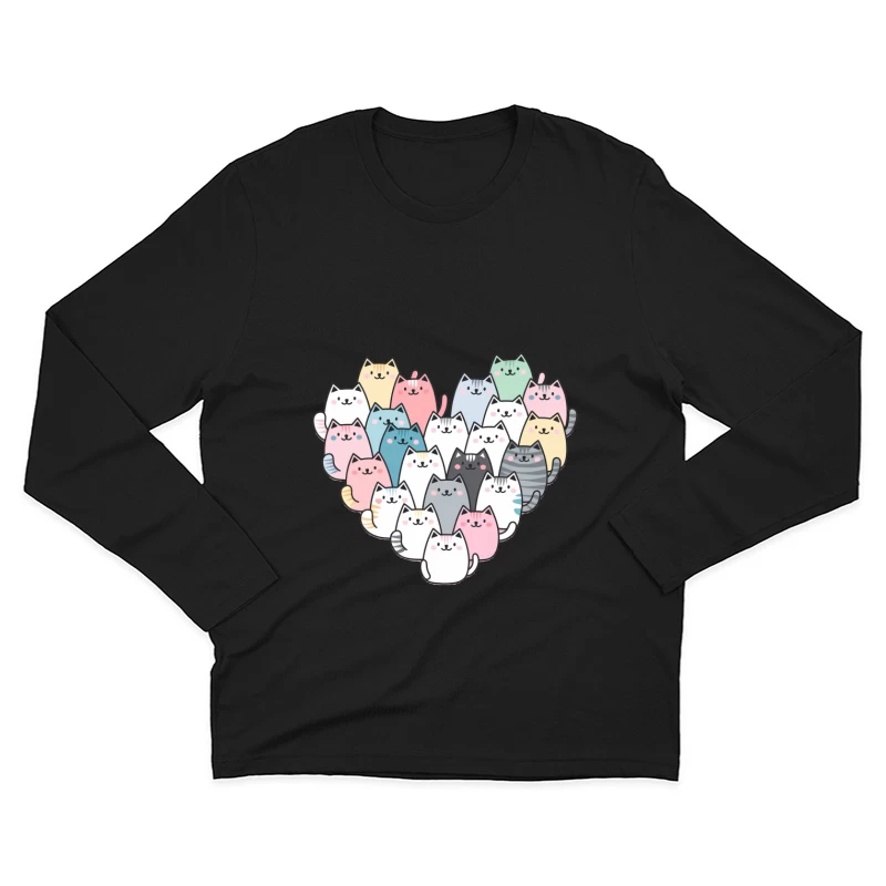 Adorable Kawaii Cat Collection Forming Heart Shape Male Long Sleeve T-Shirt