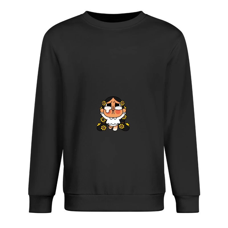 Weinender Charakter mit Sonnenblumen Herren Pullover Sweatshirt