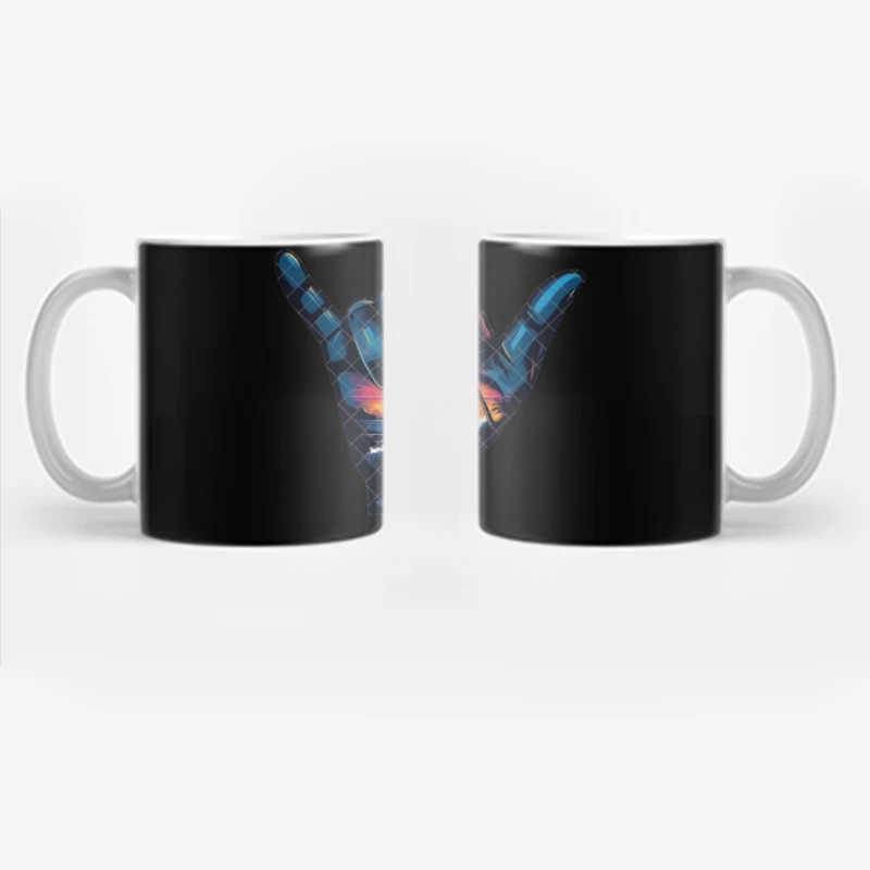 Shaka Sign with Tropical Sunset and Ocean Scene Coffee Mug