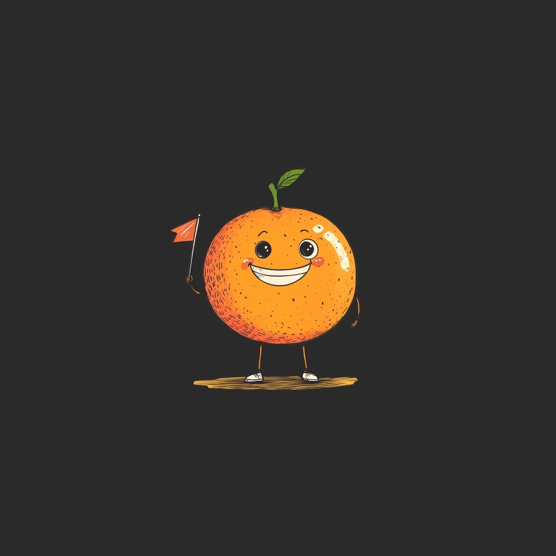 Cheerful Anthropomorphic Orange Cartoon with Flag Baseball Cap