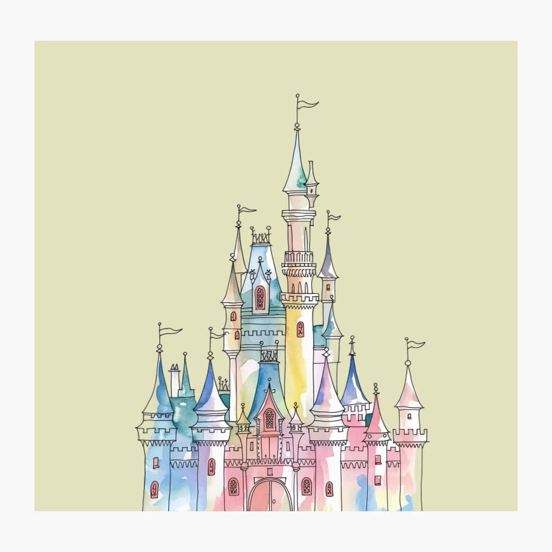 Magical Watercolor Disney Castle in Pastel Fantasy Style Throw Pillow