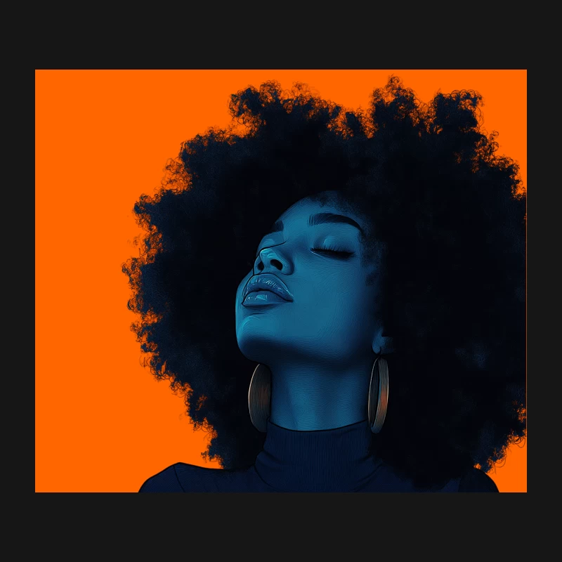 Artistic Blue-Tinted Portrait of Woman with Afro and Gold Earrings Mouse Pad