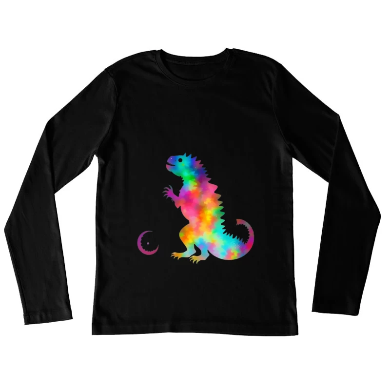 Rainbow Watercolor T-Rex Silhouette Female Long Sleeve T-Shirt