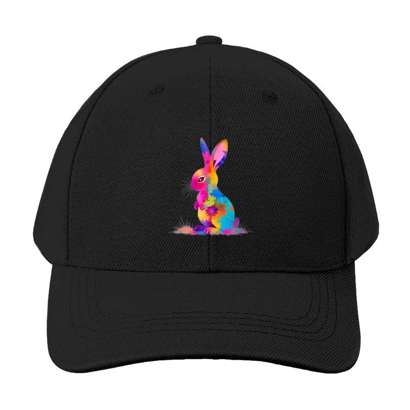 Vibrant Tie-Dye Watercolor Bunny Illustration Baseball Cap