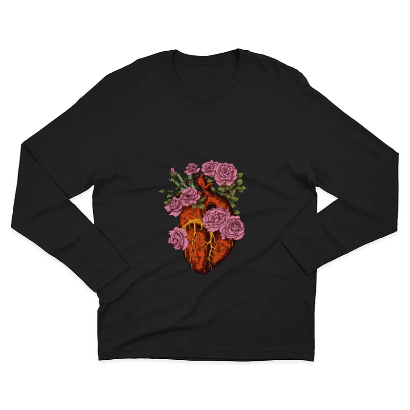 Herz mit Rosenillustration Herren Langarm T-Shirt
