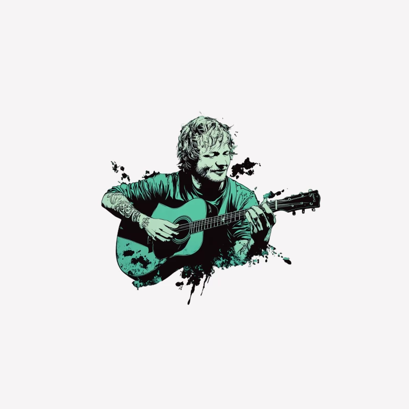 Artistic Illustration of Acoustic Guitar Performer Male T-Shirt