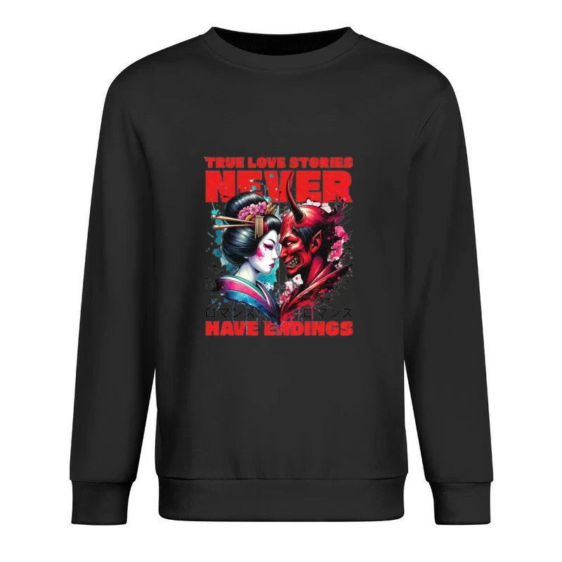 Japanese Geisha and Demon: Tragic Love Art Design Male Pullover Sweatshirt