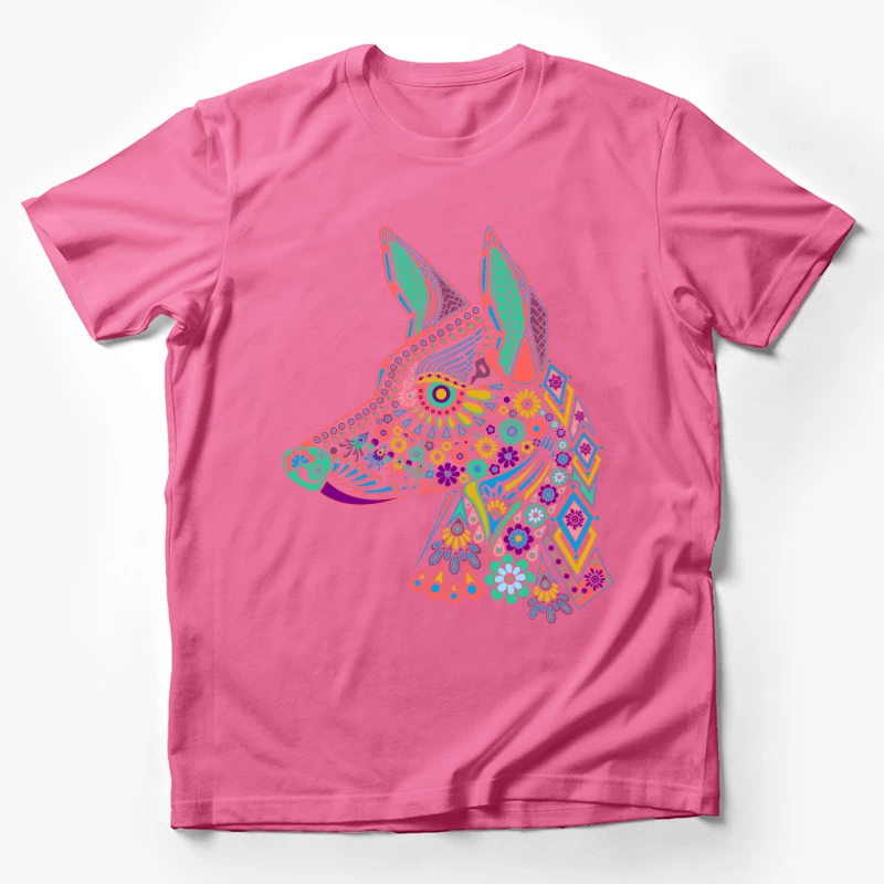 Colorful Floral Dog Illustration Male T-Shirt