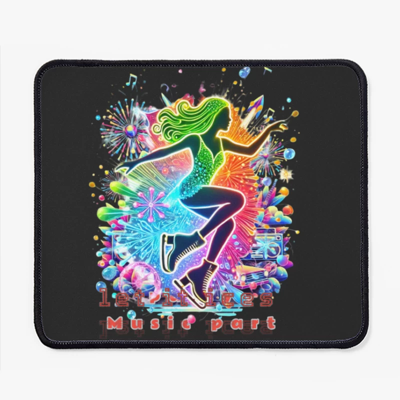 Neon ice skater girl Silhouette with Retro Music Vibes Mouse Pad