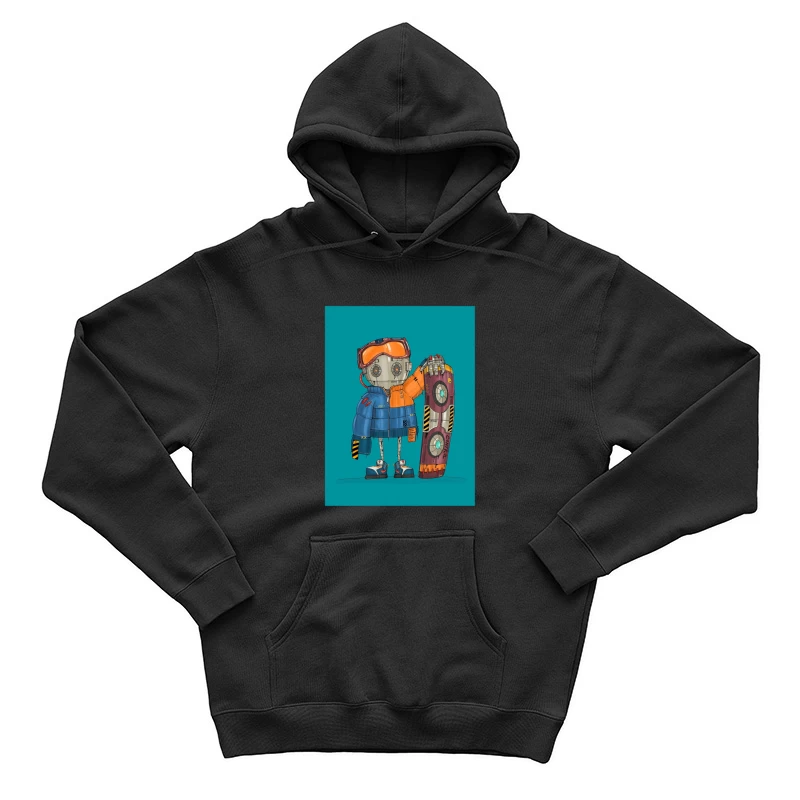 Cute Robot Skater with Futuristic Board Male Pullover Hoodie