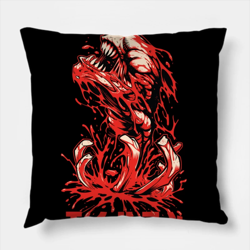 Horror Monster Illustration with Blood Throw Pillow