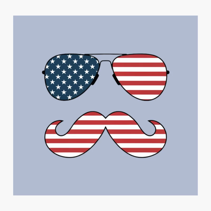 Patriotic American Flag Sunglasses and Mustache Illustration Throw Pillow