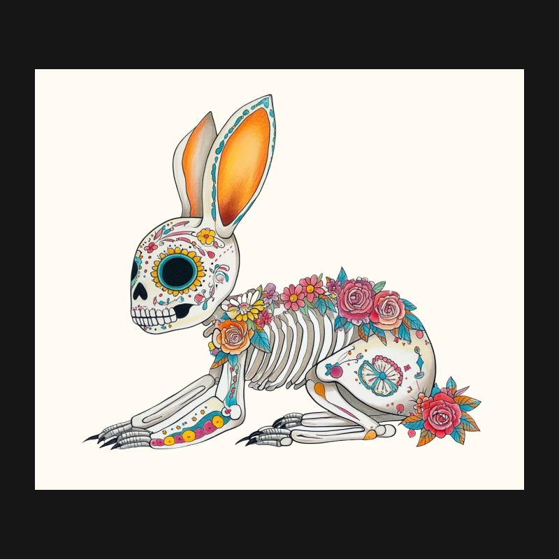Day of the Dead Skeleton Rabbit with Floral Decorations Mouse Pad