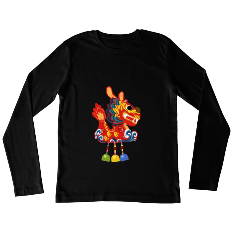 Bunter Drache mit Glocken Damen Langarm T-Shirt