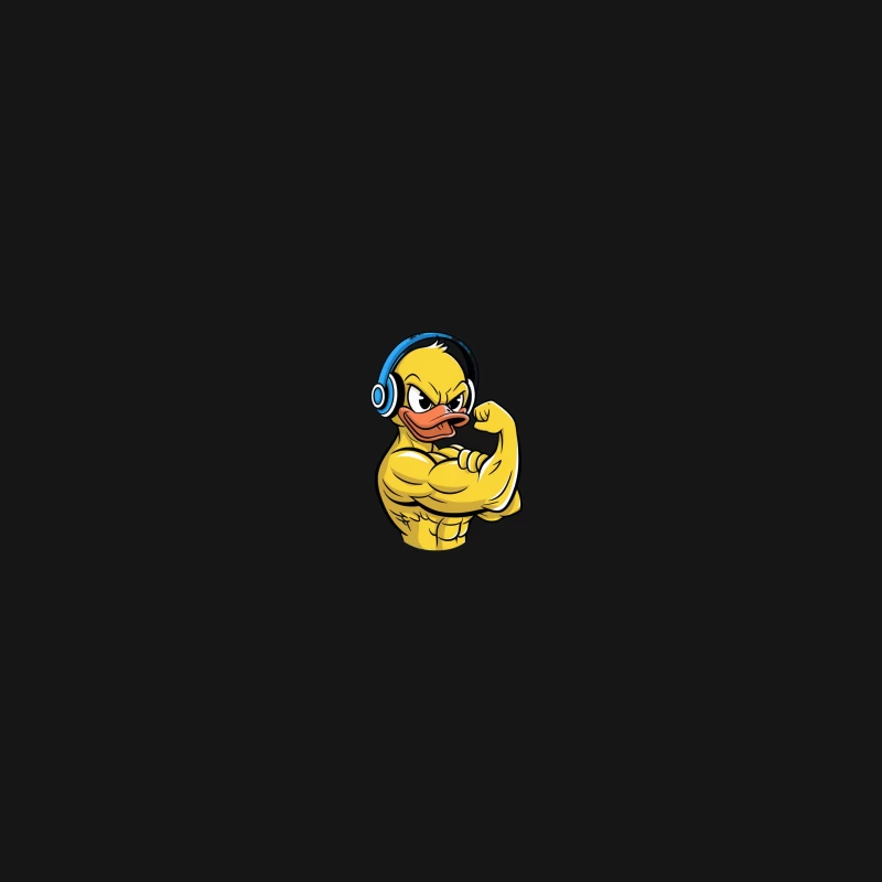 Muscular Cartoon Duck with Headphones Flexing Desk Mat