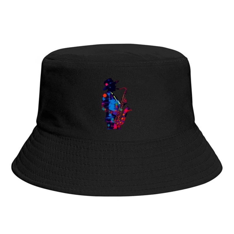 Colorful Saxophonist Silhouette Bucket Hat
