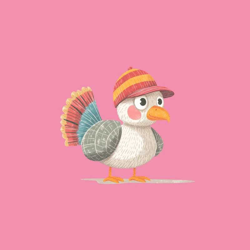 Cute Cartoon Seagull with Striped Hat in Watercolor Style Female T-Shirt
