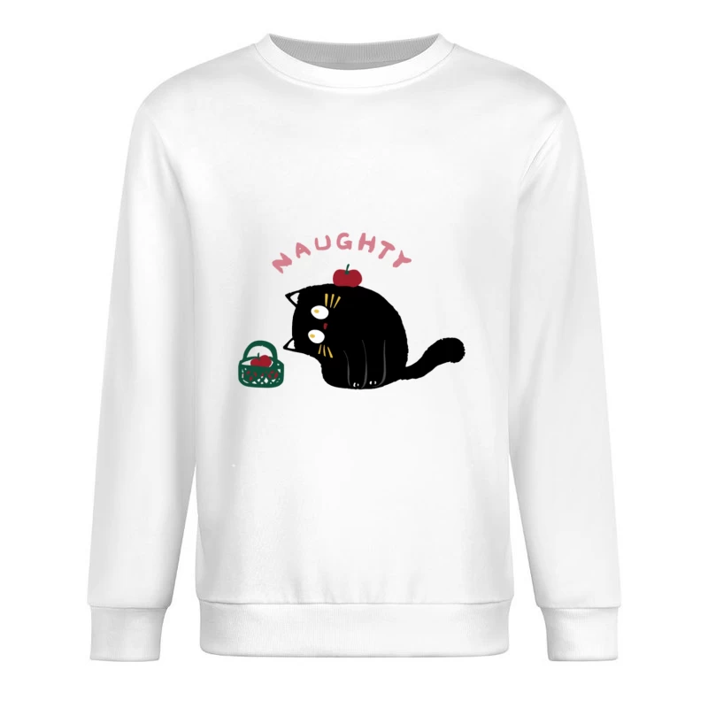 Verspielte schwarze Katze mit Apfel Herren Pullover Sweatshirt