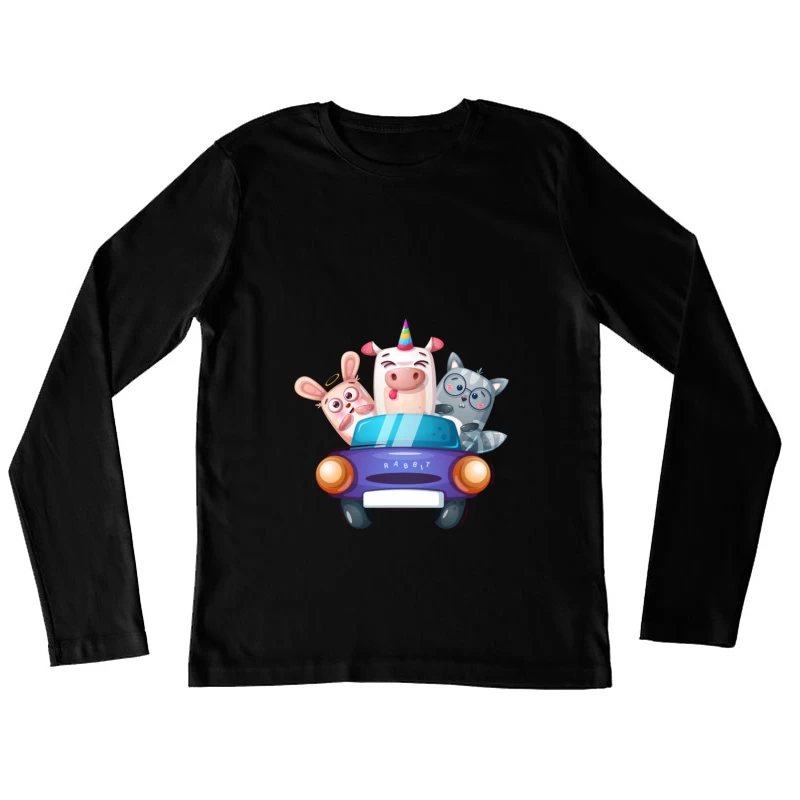 Animaux mignons dans la voiture Femme Manches Longues T-Shirt