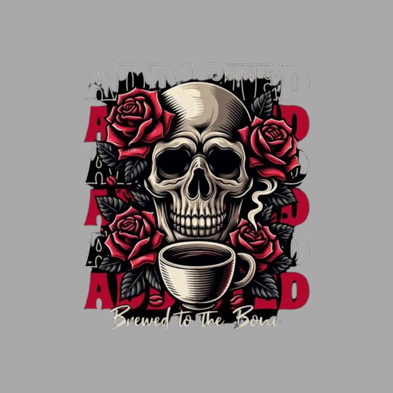 Gothic Skull with Roses and Coffee - "Brewed to the Bone" Female Pullover Hoodie