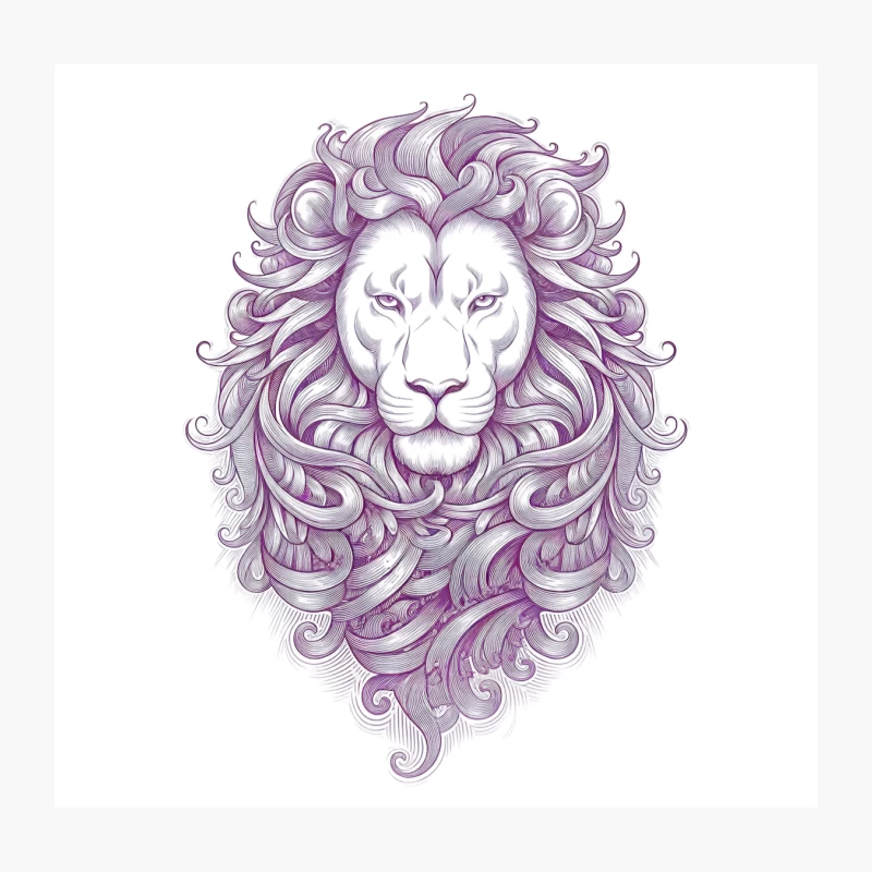 Regal Purple Lion with Ornate Mane Illustration Throw Pillow