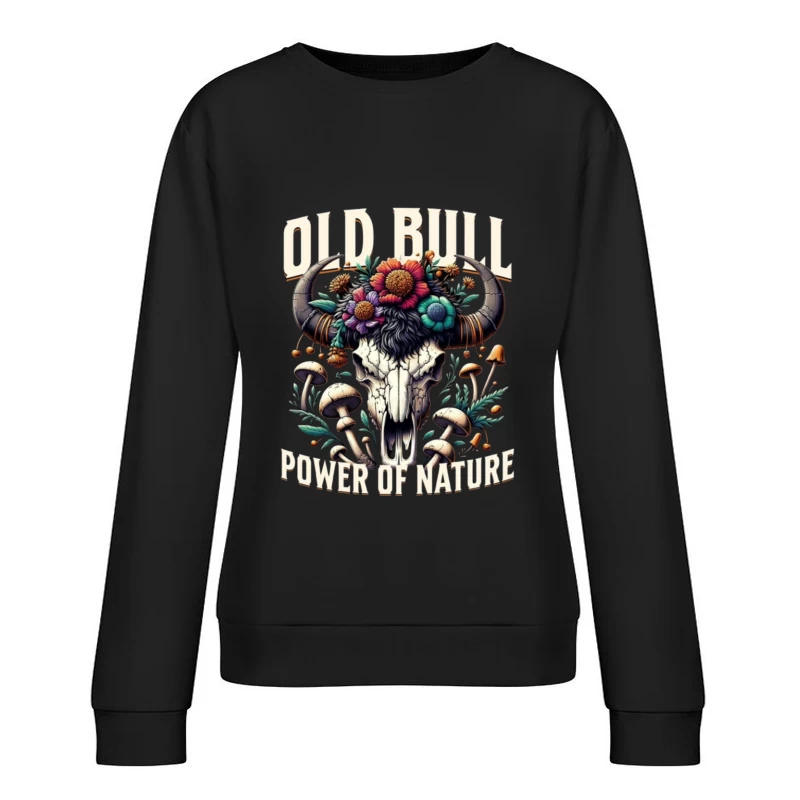 Floral Adorned Buffalo Skull: Power of Nature Female Pullover Sweatshirt