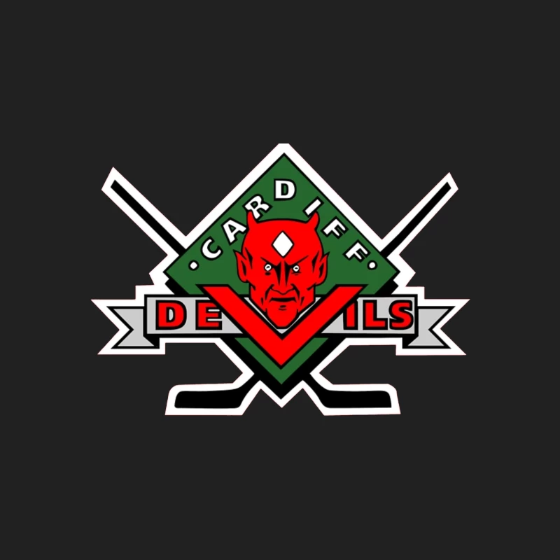 Cardiff Devils Hockey Team Logo with Red Devil Mascot Bucket Hat