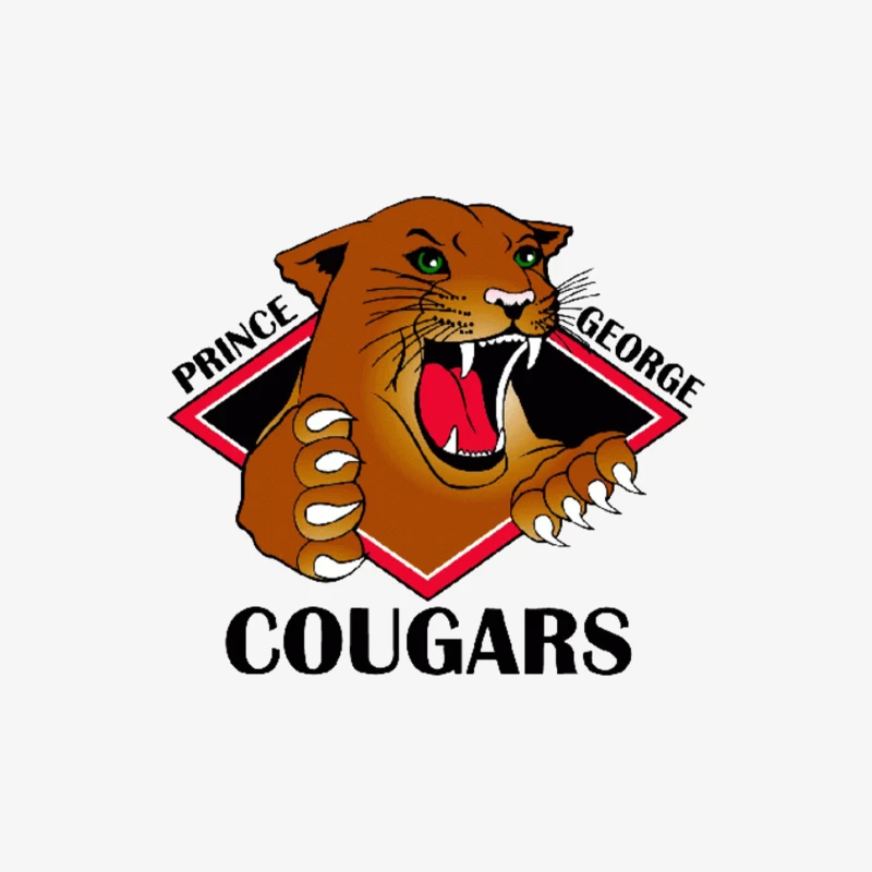 Prince George Cougars Sports Team Logo with Fierce Cougar Mascot Male Long Sleeve T-Shirt