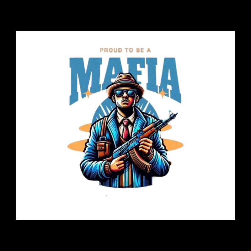 Vintage-Style Mafia Gangster Illustration with Weapon Tapestry