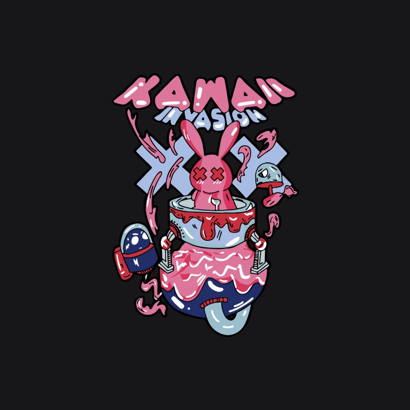 Kawaii-Invasion mit Hasenroboter Herren Pullover Hoodie