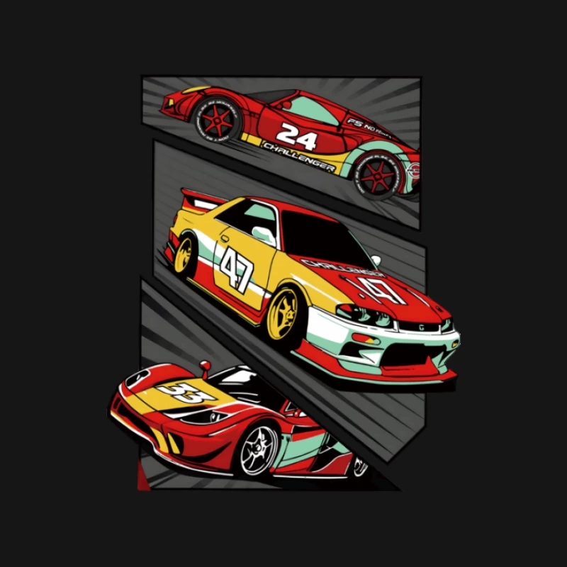 Bunte Rennwagen-Designs Herren Langarm T-Shirt