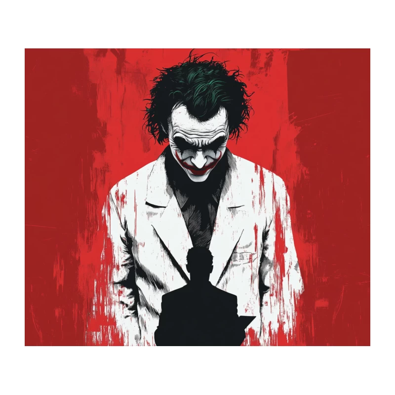 Sinister Joker: Dark Comic Villain in White on Red Tapestry