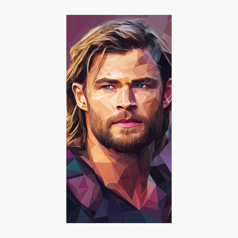 Geometric Digital Portrait of Intense Blue-Eyed Man with Beard and Long Hair iPhone Case