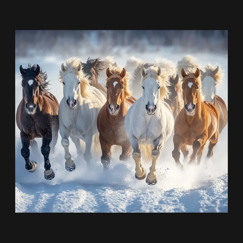 Majestic Herd of Horses Running Through Snow in Winter Mouse Pad