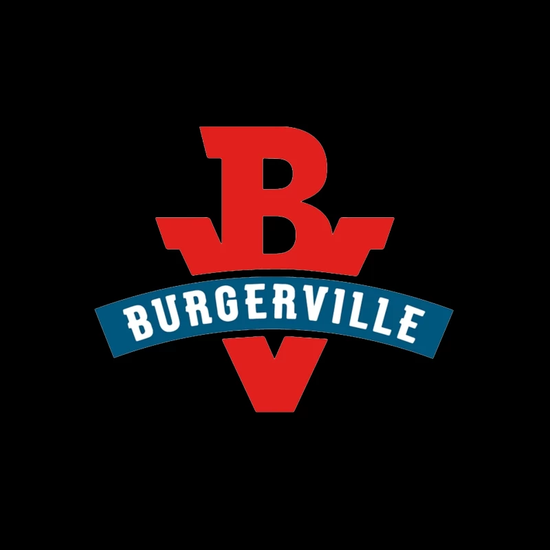 Burgerville Fast Food Restaurant Logo Design in Red and Blue Tapestry