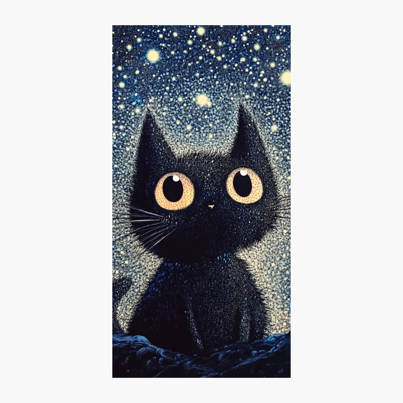 Starry-Eyed Black Cat Under a Twinkling Night Sky iPhone Case